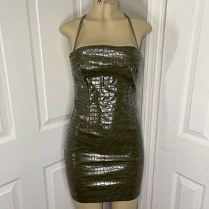 Cross backless leather croc embossed dress, size small